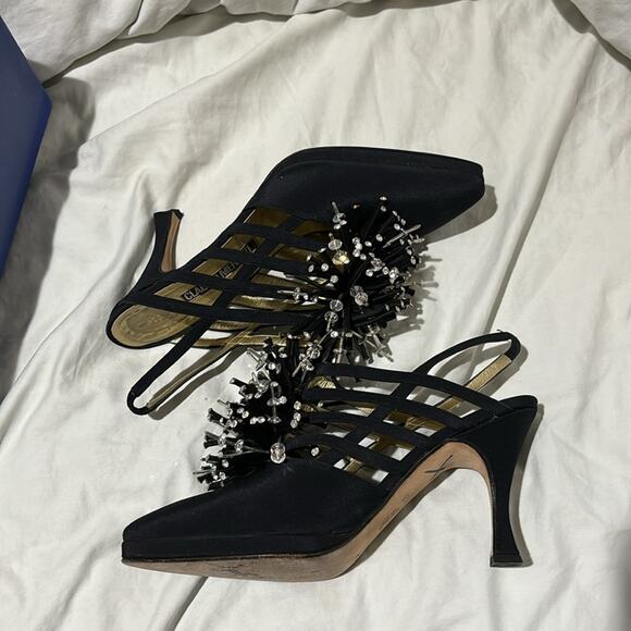 Claudio Merazzi 38.5 black platform rhinestone starburst shoe vintage euc box - Picture 9 of 15